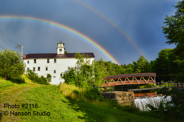 Sunapee Harbor, NH - Sugar River Bridge, Town Hall and Rainbow